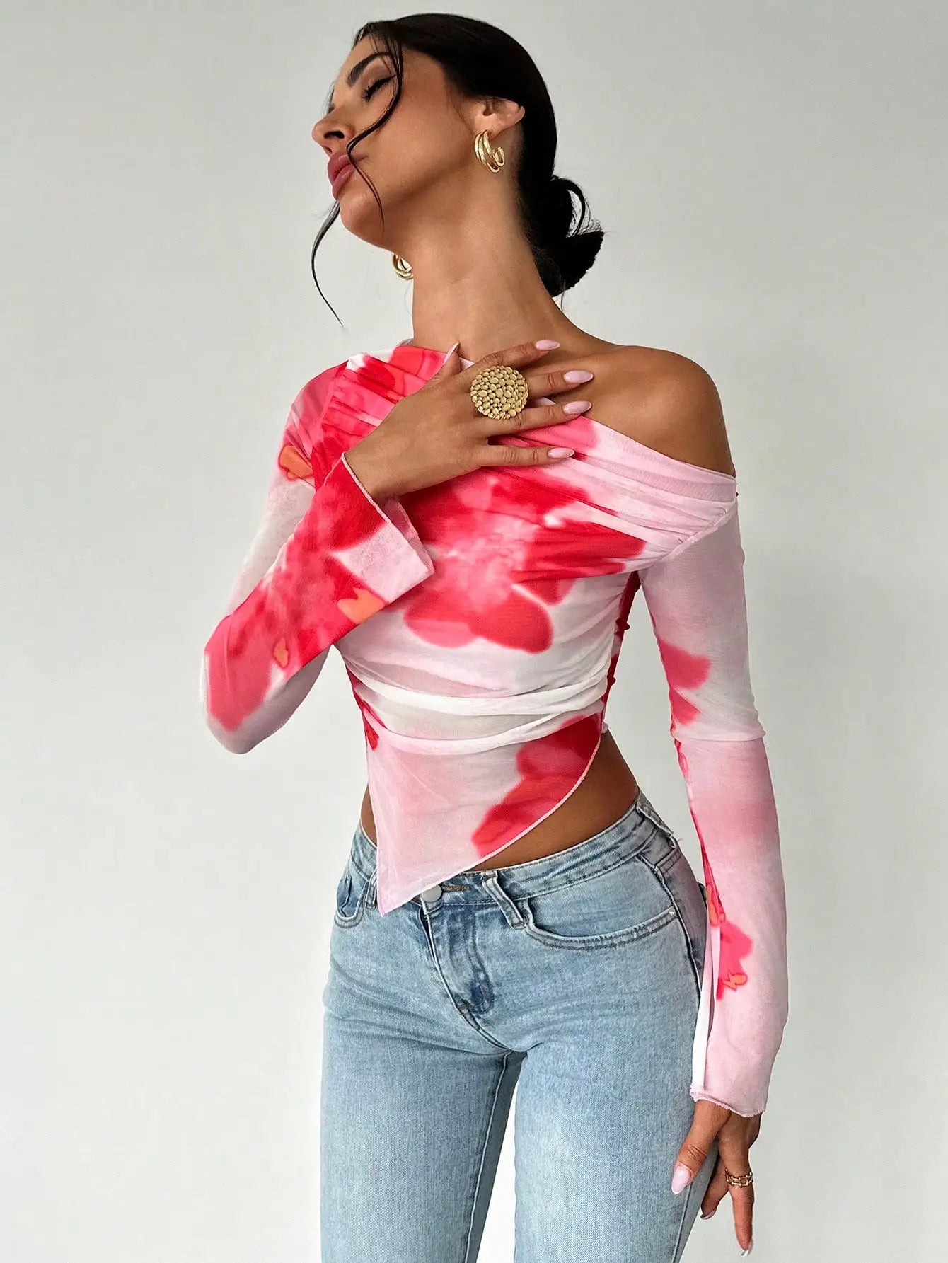 Sweet Spice Mesh Off-Shoulder Crop Top