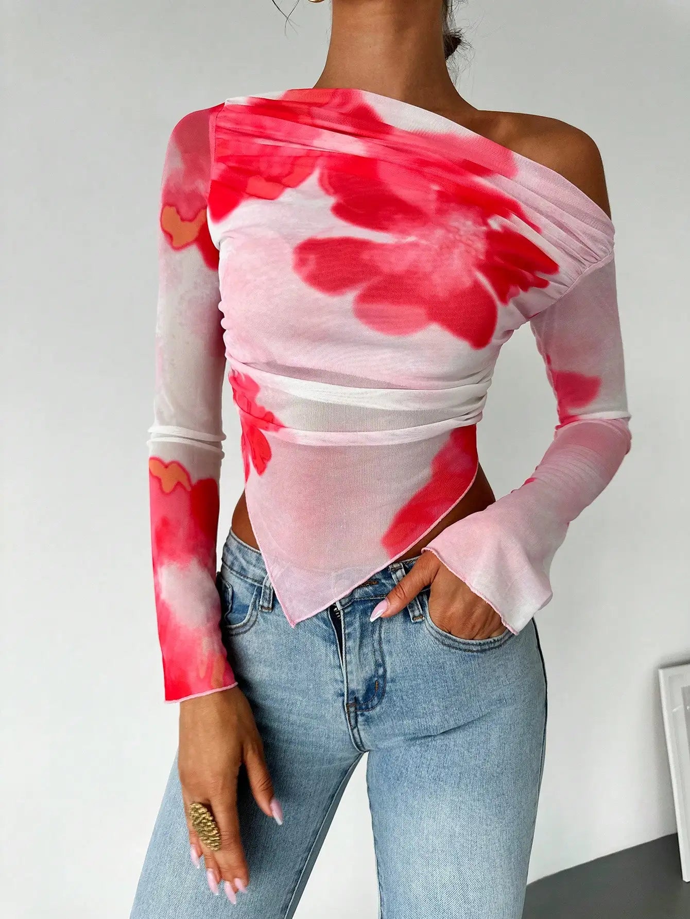 Sweet Spice Mesh Off-Shoulder Crop Top