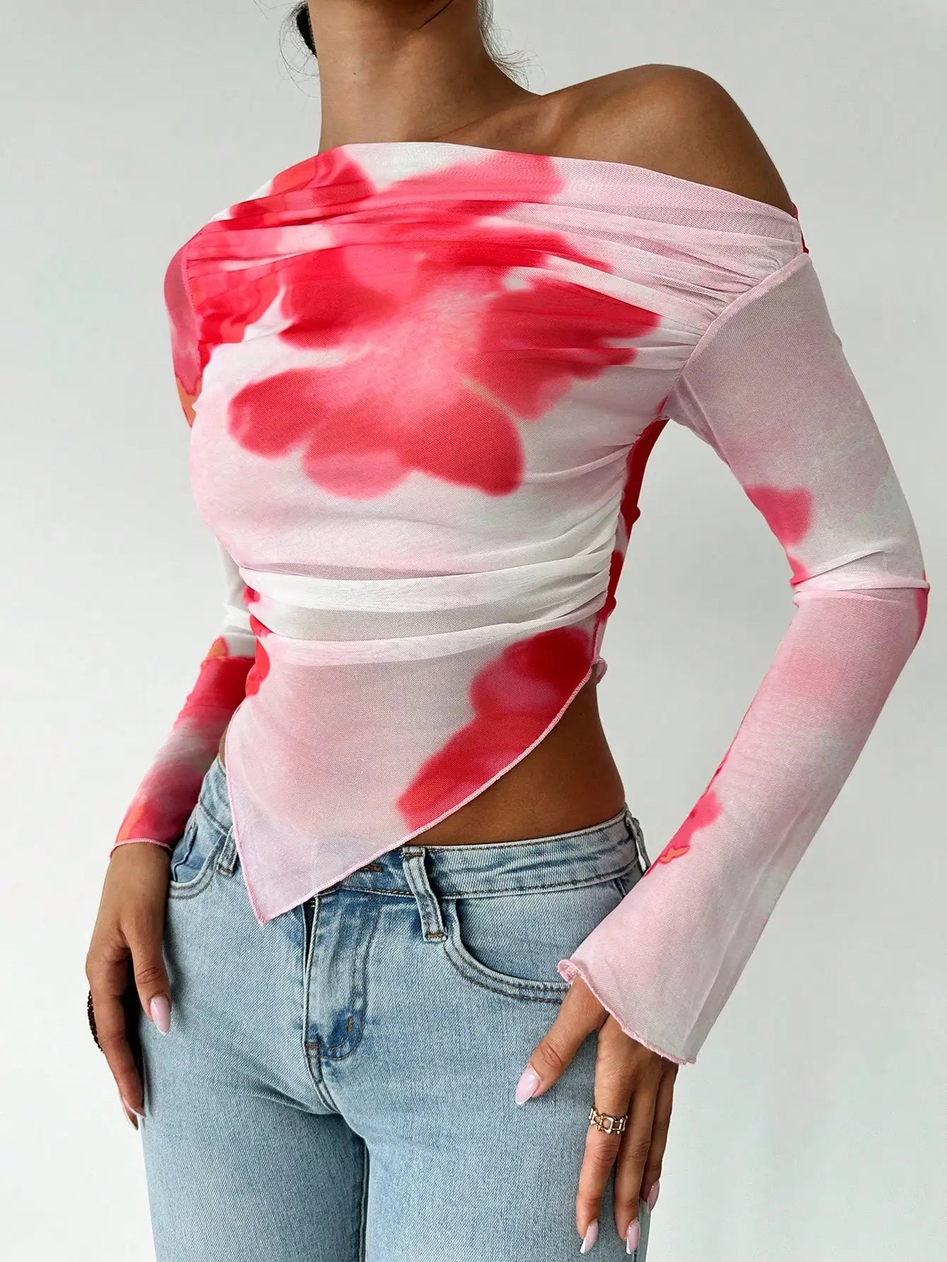 Sweet Spice Mesh Off-Shoulder Crop Top