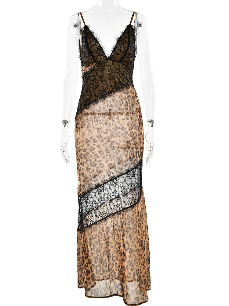Leopard Lace Patchwork Maxi Dress