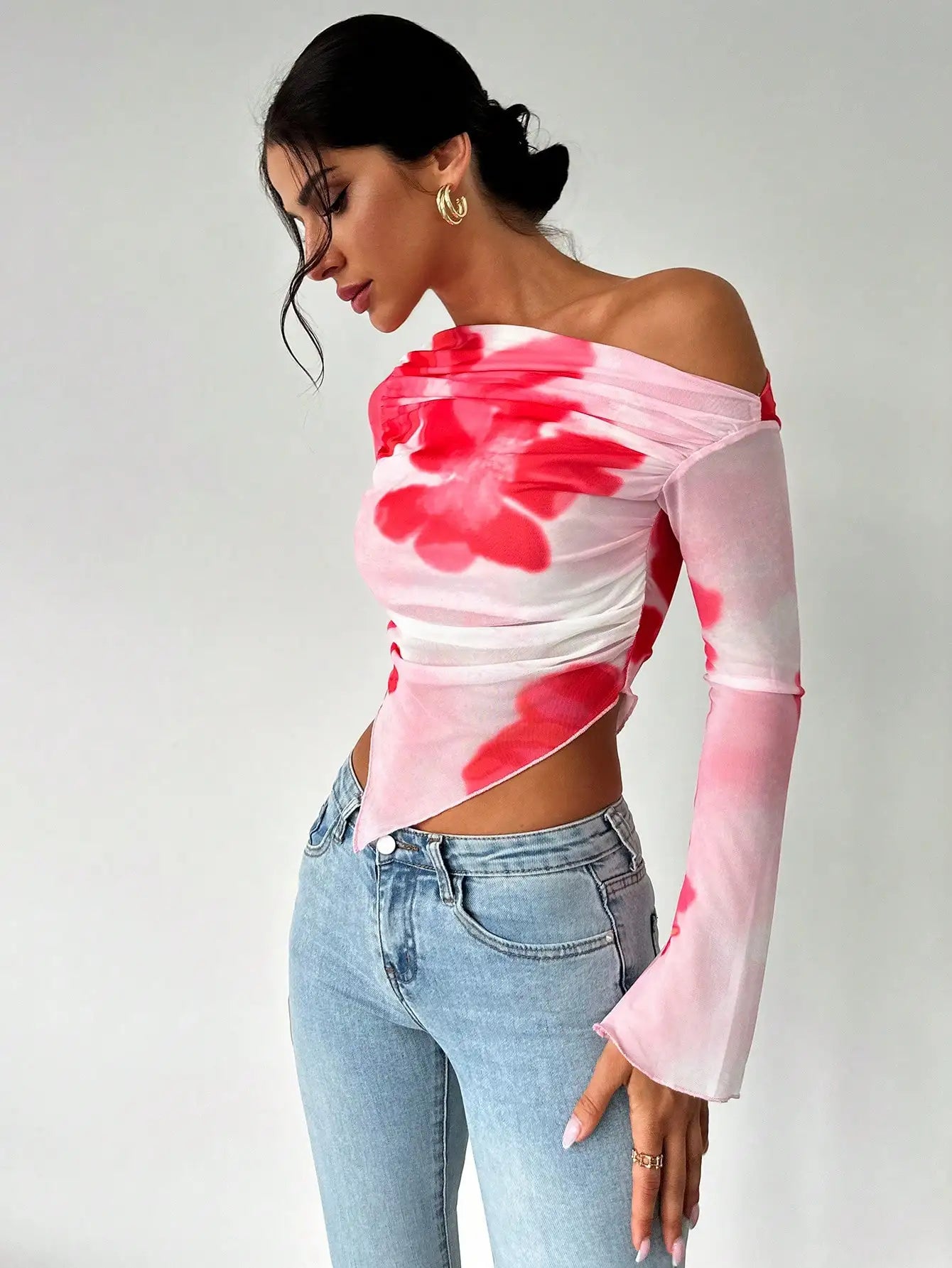 Sweet Spice Mesh Off-Shoulder Crop Top