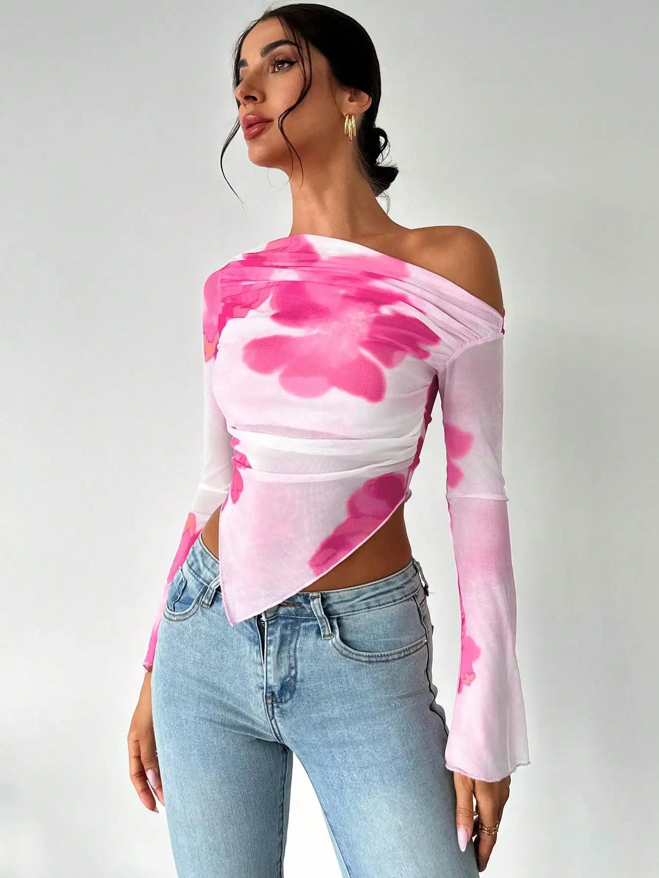 Sweet Spice Mesh Off-Shoulder Crop Top