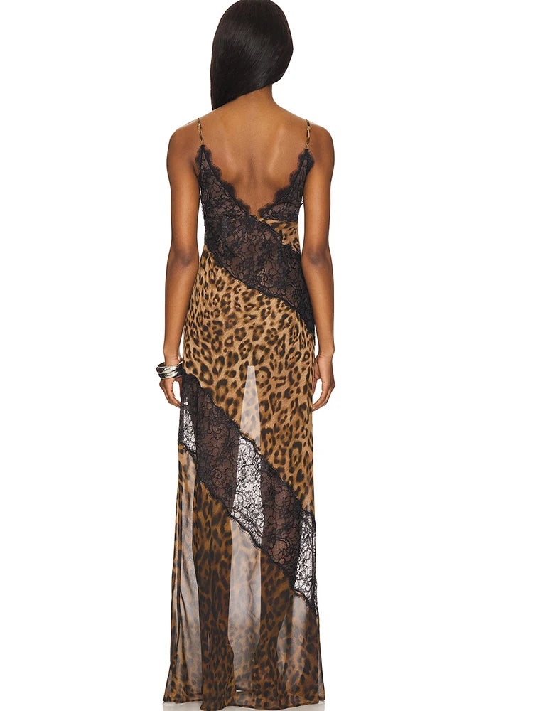 Leopard Lace Patchwork Maxi Dress
