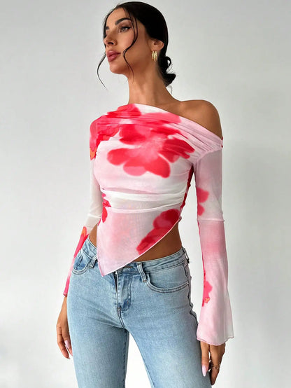 Sweet Spice Mesh Off-Shoulder Crop Top