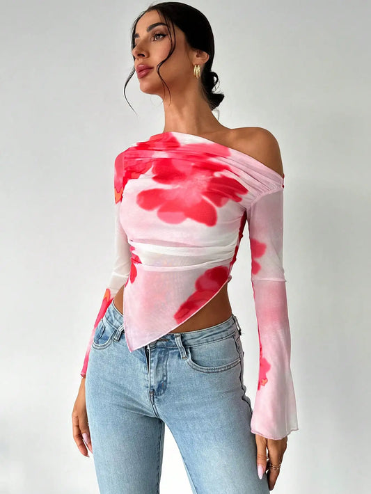 Sweet Spice Mesh Off-Shoulder Crop Top