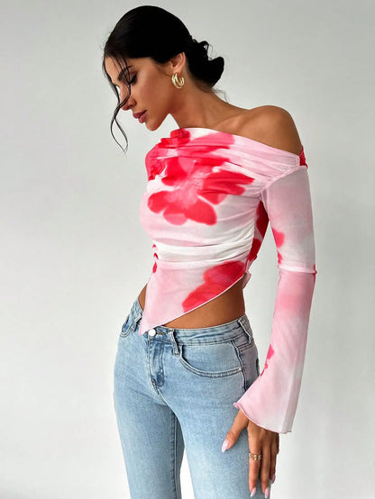 Sweet Spice Mesh Off-Shoulder Crop Top